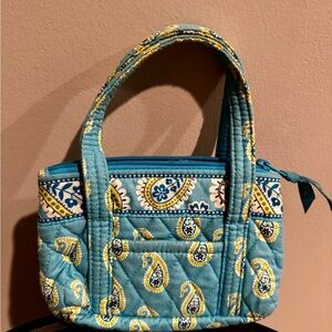 Vera Bradley RETIRED Blue and Lime Green Small Quilted Bag with Paisley Pattern